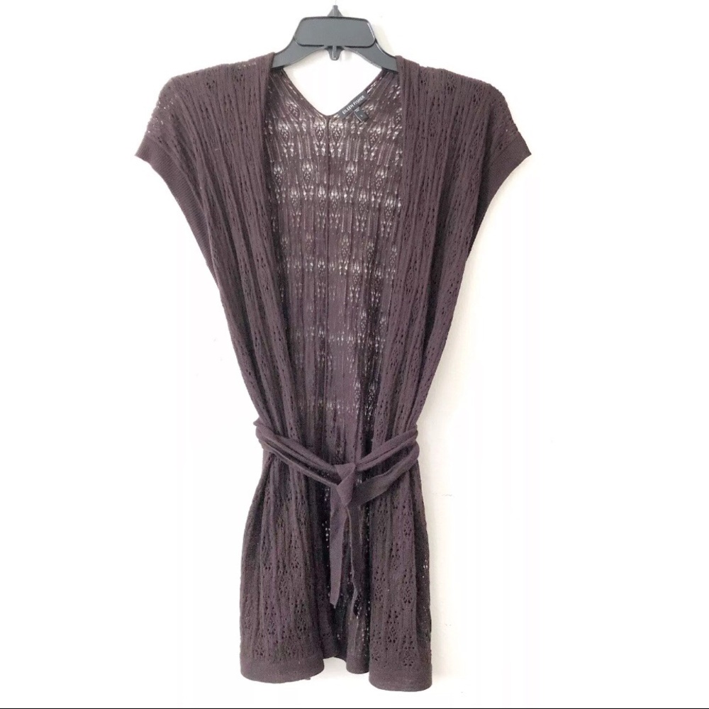Eileen Fisher Cardigan Sweater Organic Cotton Hollow Knit Brown Size L